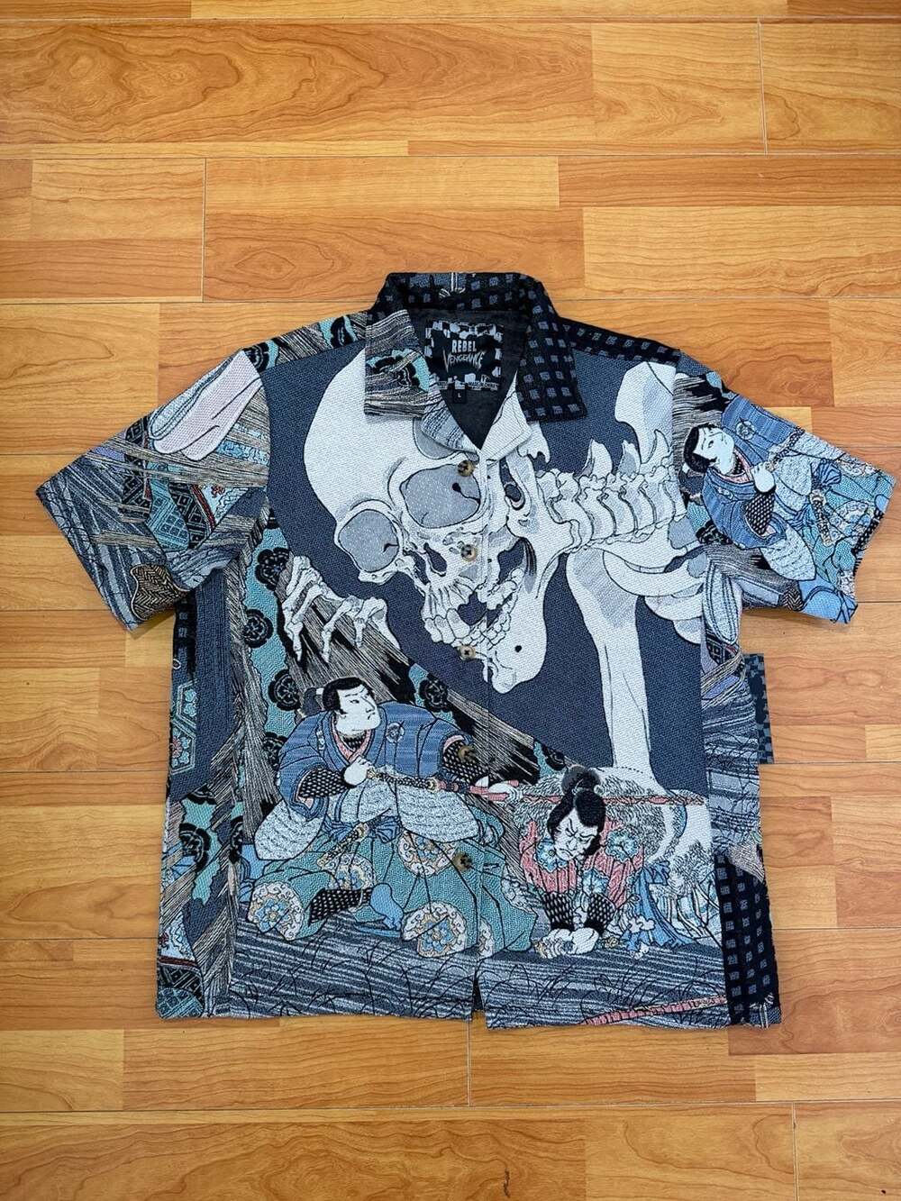 Rebel Vengeance Japanese Tapestry All Over Print Samurai Skull Short Sleeve